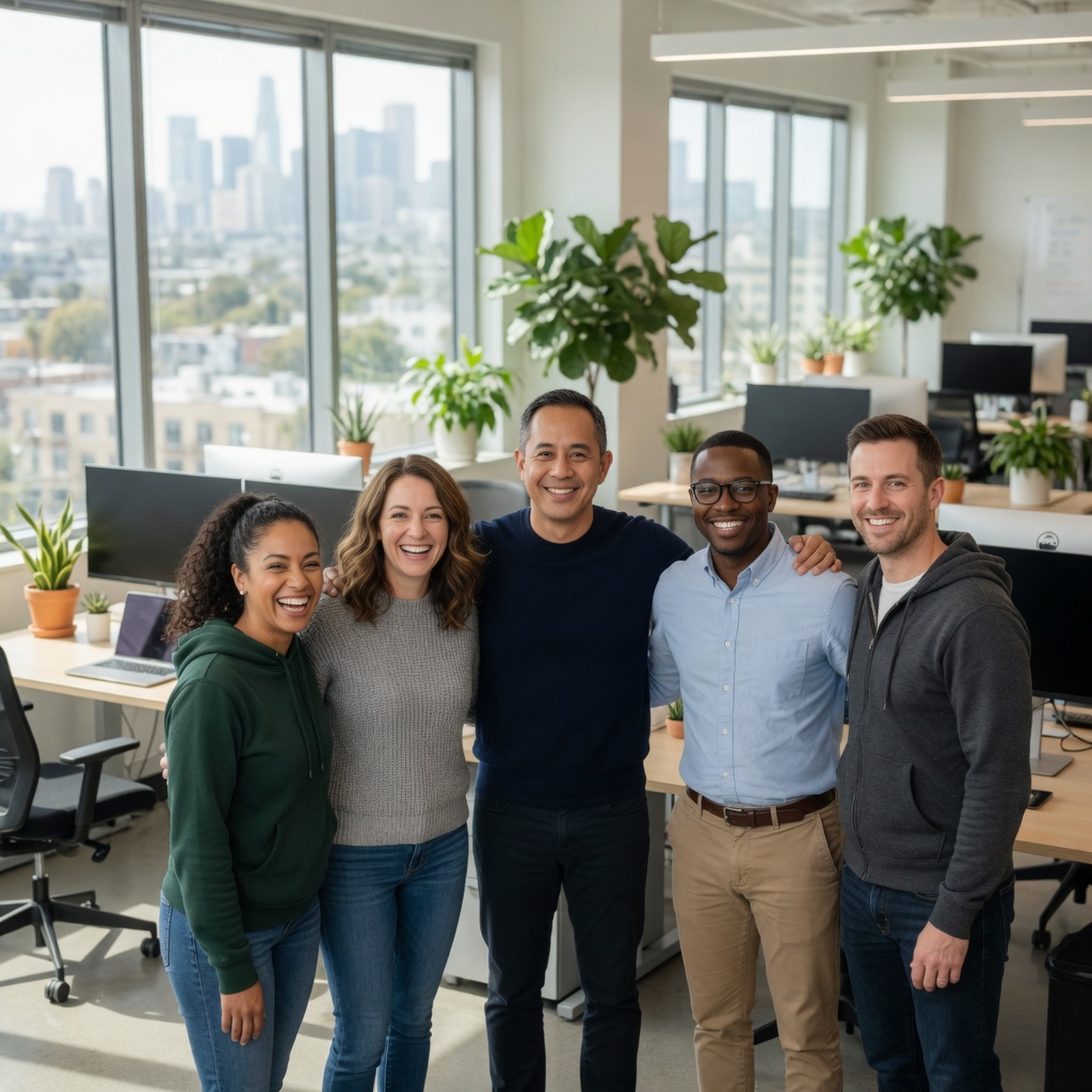 International Intellinovus team standing together in a bright office